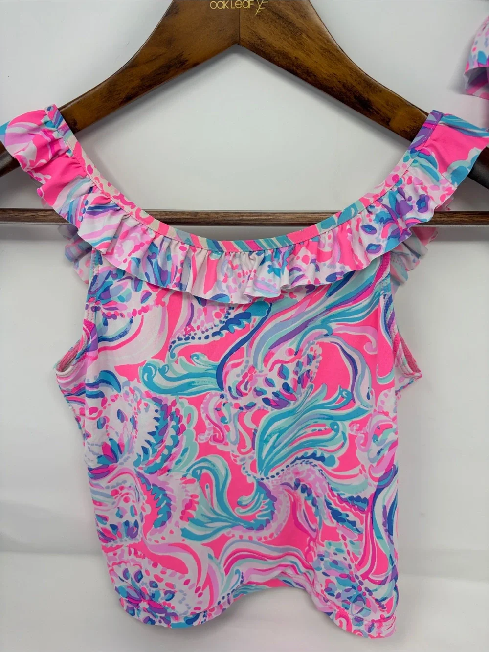 Lilly Pulitzer Girls Pink & Aqua Ruffle Two-Piece Swimsuit Size 10